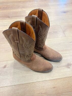 Laredo Brown Leather Western Cowboy Boots with Embroidered Shaft